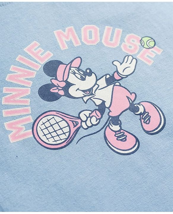 Babyhug Disney Single Jersey Knit Half Sleeves T-Shirt & Shorts Night Suit with Minnie Mouse Graphics - Light Blue