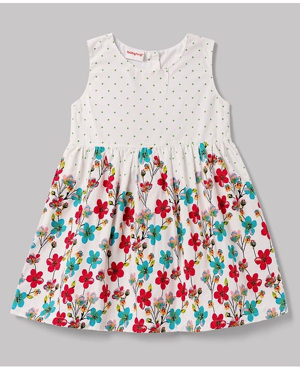 Babyhug Cotton Woven Floral Printed Frock with Half Sleeves Shrug - White & Red