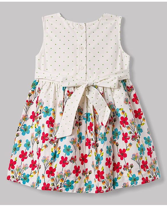 Babyhug Cotton Woven Floral Printed Frock with Half Sleeves Shrug - White & Red