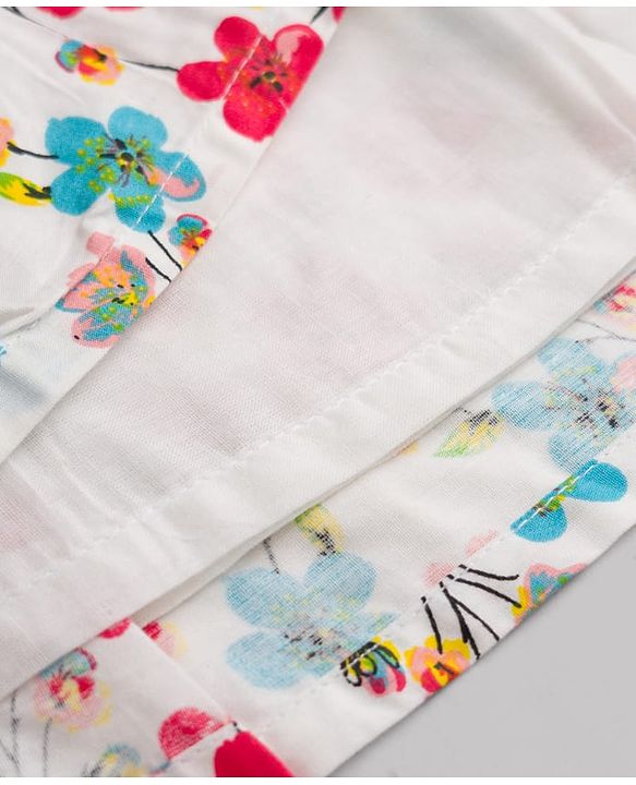 Babyhug Cotton Woven Floral Printed Frock with Half Sleeves Shrug - White & Red