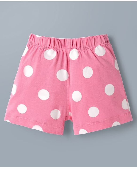 Babyhug Disney Single Jersey Knit Half Sleeves T-Shirt & Shorts Night Suit With Minne Mouse Graphic & Polka Dot Print - Pink