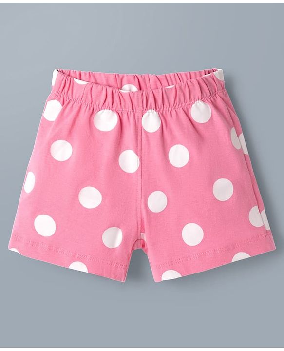 Babyhug Disney Single Jersey Knit Half Sleeves T-Shirt & Shorts Night Suit With Minne Mouse Graphic & Polka Dot Print - Pink