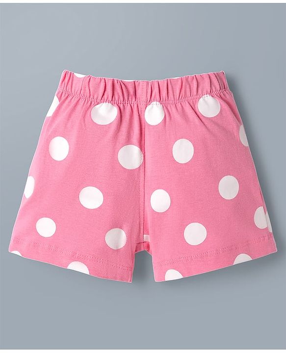Babyhug Disney Single Jersey Knit Half Sleeves T-Shirt & Shorts Night Suit With Minne Mouse Graphic & Polka Dot Print - Pink