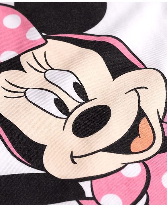 Babyhug Disney Single Jersey Knit Half Sleeves T-Shirt & Shorts Night Suit With Minne Mouse Graphic & Polka Dot Print - Pink
