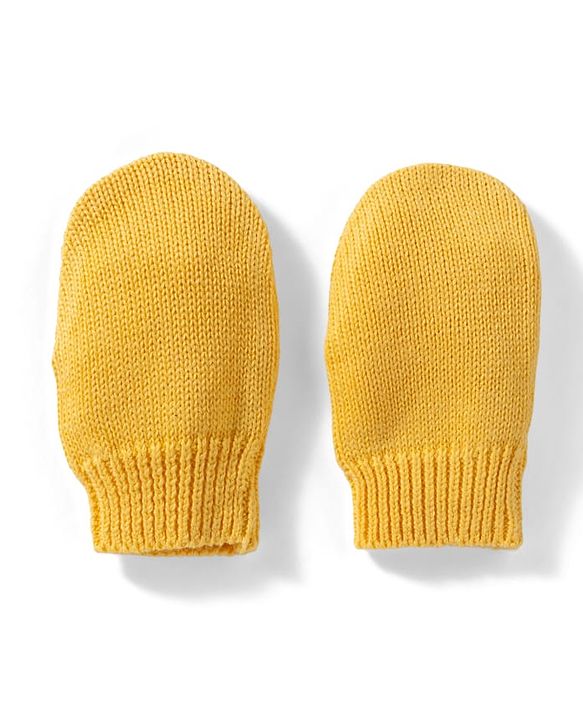 Babyhug 100% Cotton Knit Woollen Cap & Mittens With Bear Embroidery Yellow - Diameter 15 cm