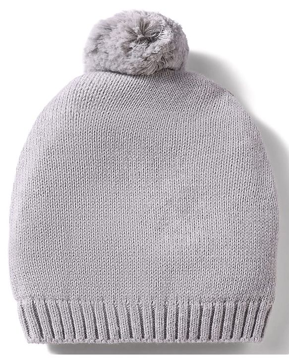 Babyhug 100% Cotton Knit Woollen Cap & Striped Mittens With Bear Embroidery Grey - Diameter 11 cm