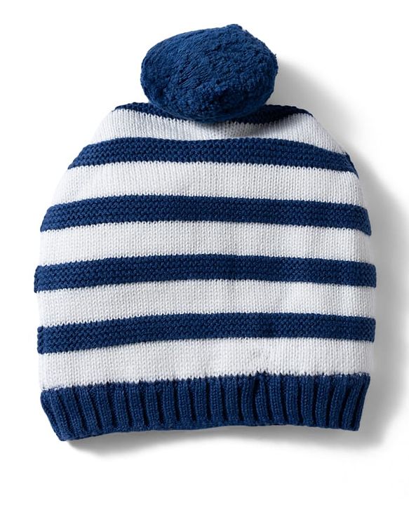 Babyhug 100% Cotton Knit Striped Woollen Cap & Mittens Navy Blue - Diameter 15 cm