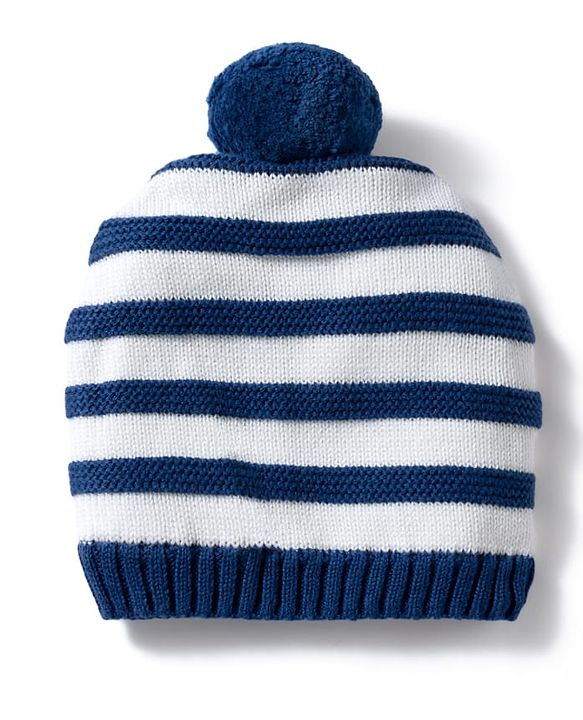 Babyhug 100% Cotton Knit Striped Woollen Cap & Mittens Navy Blue - Diameter 15 cm