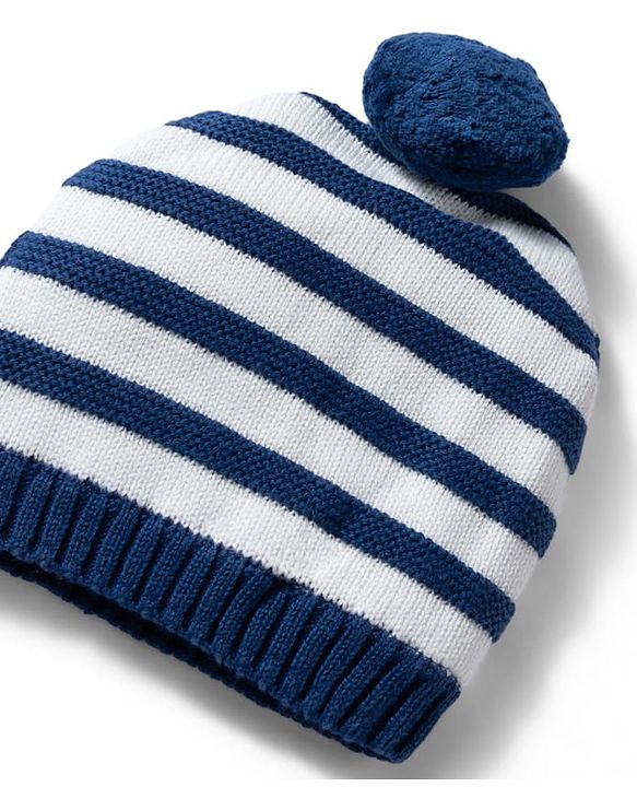Babyhug 100% Cotton Knit Striped Woollen Cap & Mittens Navy Blue - Diameter 15 cm