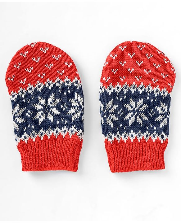 Babyhug Organic 100% Cotton Knit Woollen Cap & Mittens With Floral Design Red- Diameter 12 cm