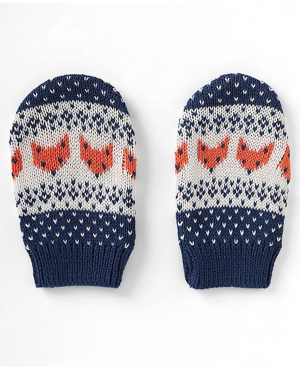 Babyhug Organic 100% Cotton Knit Woollen Cap & Mittens With Heart Design Navy Blue - Diameter 12 cm