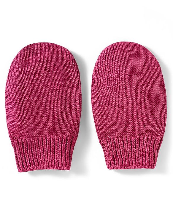 Babyhug 100% Cotton Knit Woollen Cap & Mittens Set With Embroidery Wine - Diameter 14 cm
