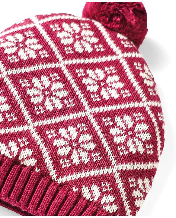 Babyhug 100% Cotton Knit Woollen Cap & Mittens Set With Floral Design Wine - Diameter 14.5 cm
