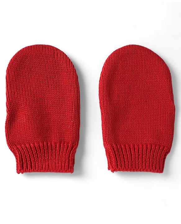 Babyhug Organic 100% Cotton Knit Woollen Cap & Mittens With Floral Design Red - Diameter 11 cm