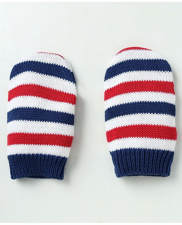 Babyhug Organic 100% Cotton Knit Woollen Caps and Sets With Geometric Design Navy Blue - Diameter 14 cm