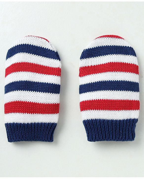 Babyhug Organic 100% Cotton Knit Woollen Caps and Sets With Geometric Design Navy Blue - Diameter 14 cm
