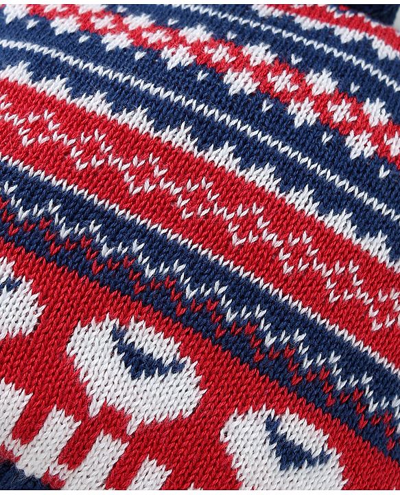 Babyhug Organic 100% Cotton Knit Woollen Caps and Sets With Geometric Design Navy Blue - Diameter 14 cm