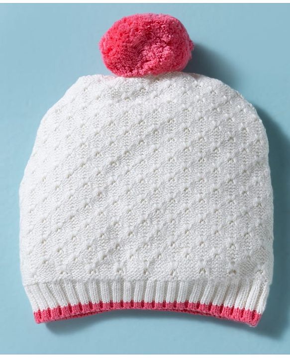 Babyhug 100% Cotton Knit Woollen Cap & Mittens White - Diameter 15 cm