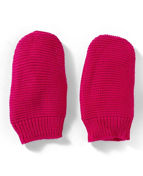 Babyhug 100% Cotton Knit Woollen Cap & Mittens With Bear Embroidery Fuchsia - Diameter 15 cm