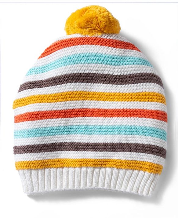 Babyhug 100% Cotton Knit Striped Woollen Cap & Mittens Multicolor - Diameter 15 cm