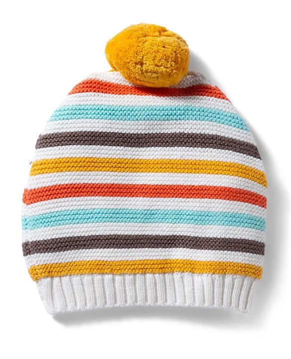 Babyhug 100% Cotton Knit Striped Woollen Cap & Mittens Multicolor - Diameter 15 cm