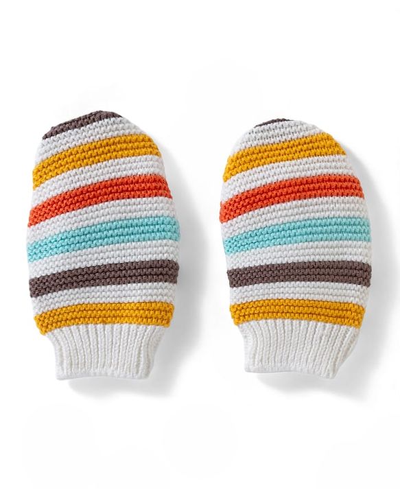 Babyhug 100% Cotton Knit Striped Woollen Cap & Mittens Multicolor - Diameter 15 cm