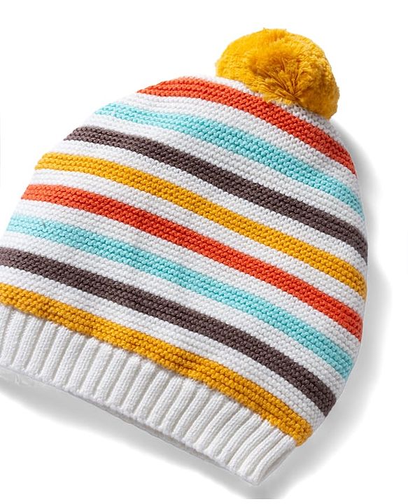 Babyhug 100% Cotton Knit Striped Woollen Cap & Mittens Multicolor - Diameter 15 cm