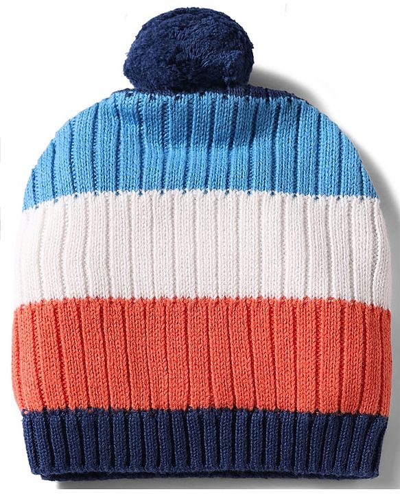Babyhug 100% Cotton Knit Woollen Cap & Mittens With Striped Design Multicolor- Diameter 12 cm