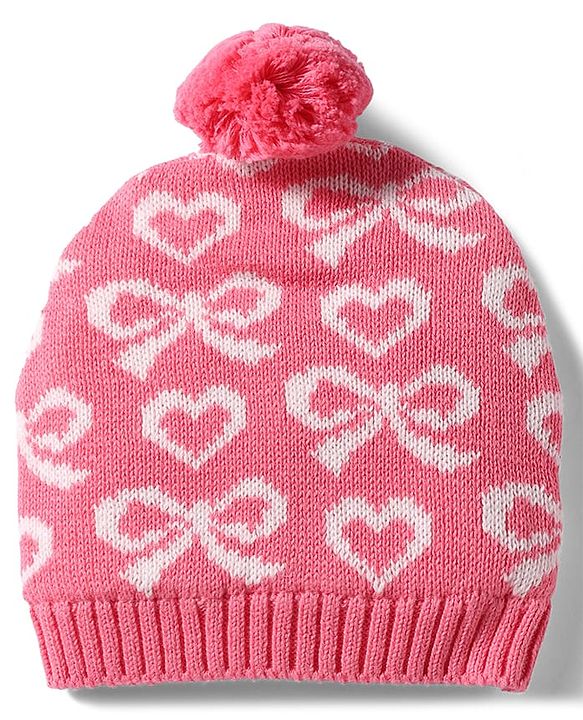 Babyhug 100% Cotton Knit Woollen Cap & Mittens With Bow Design Pink- Diameter 10 cm