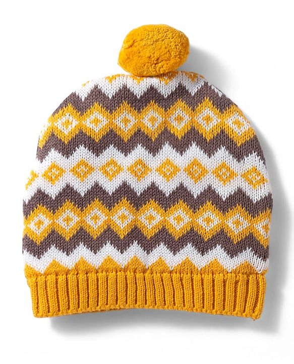 Babyhug 100% Cotton Sweater Knit Woollen Cap & Mittens Mustard - Diameter 15 cm
