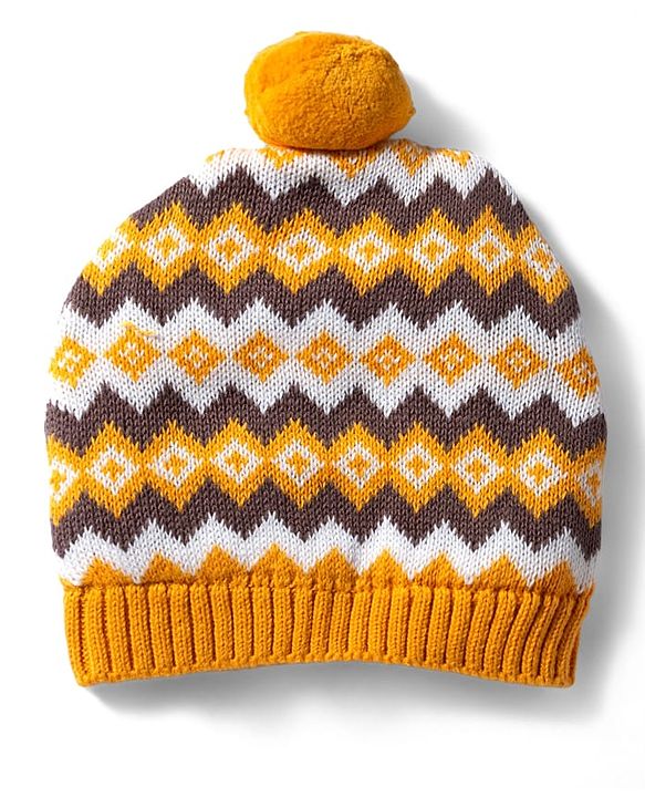 Babyhug 100% Cotton Sweater Knit Woollen Cap & Mittens Mustard - Diameter 15 cm
