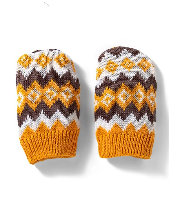 Babyhug 100% Cotton Sweater Knit Woollen Cap & Mittens Mustard - Diameter 15 cm