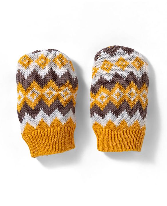Babyhug 100% Cotton Sweater Knit Woollen Cap & Mittens Mustard - Diameter 15 cm