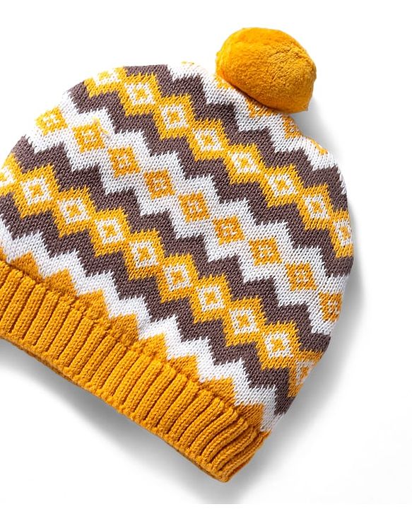Babyhug 100% Cotton Sweater Knit Woollen Cap & Mittens Mustard - Diameter 15 cm
