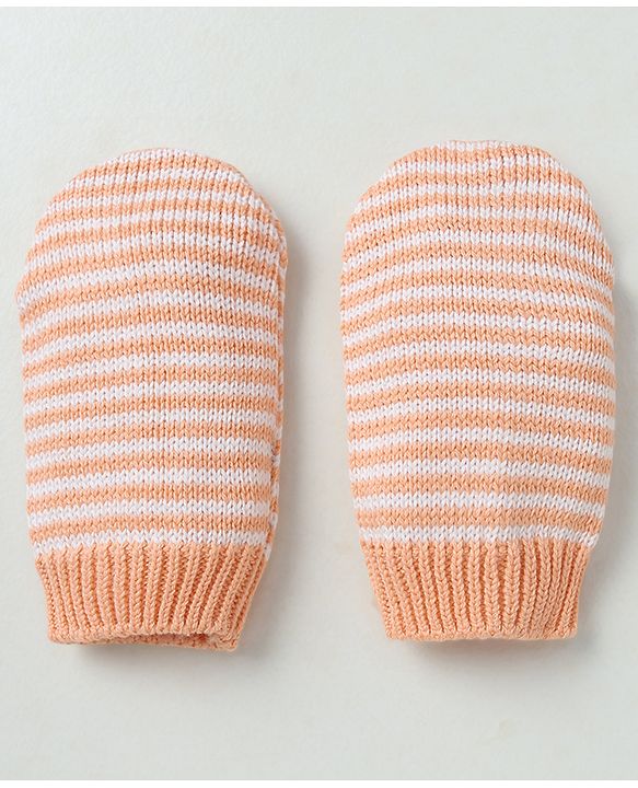 Babyhug Organic 100% Cotton Knit Woollen Caps and Set With Pom Pom Cap With Bear Design Peach - Diameter 14 cm