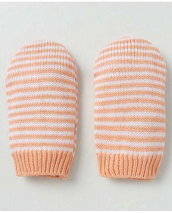 Babyhug Organic 100% Cotton Knit Woollen Caps and Set With Pom Pom Cap With Bear Design Peach - Diameter 14 cm