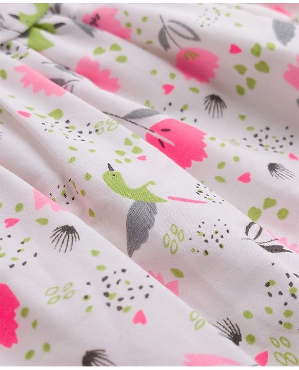 Babyhug Poplin Woven Floral Printed Frock with Half Sleeves Shrug & Headband- White & Pink