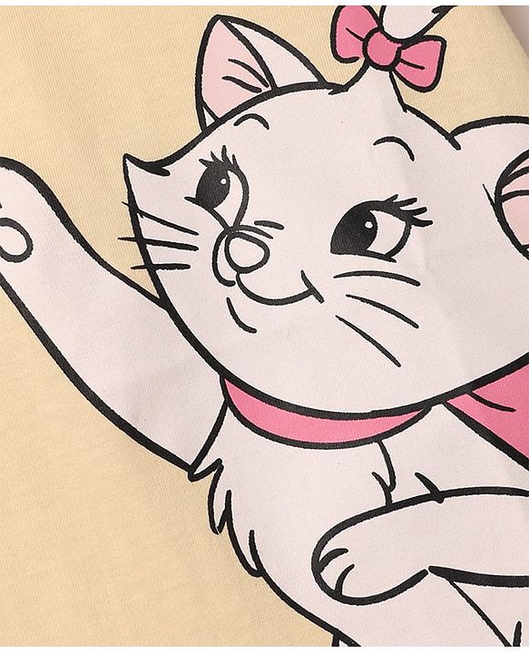 Babyhug Disney Single Jersey Knit Half Sleeves T-Shirt & Shorts  Night Suit with Marie Graphics - Peach