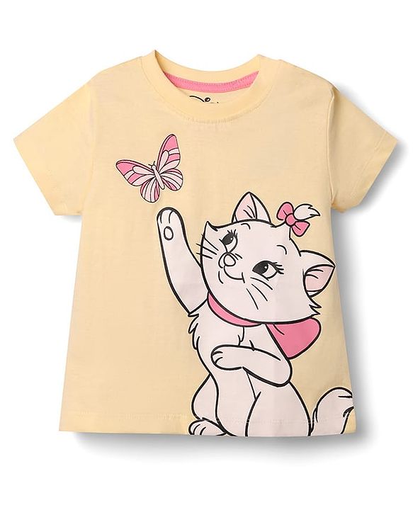 Babyhug Disney Single Jersey Knit Half Sleeves T-Shirt & Shorts  Night Suit with Marie Graphics - Peach