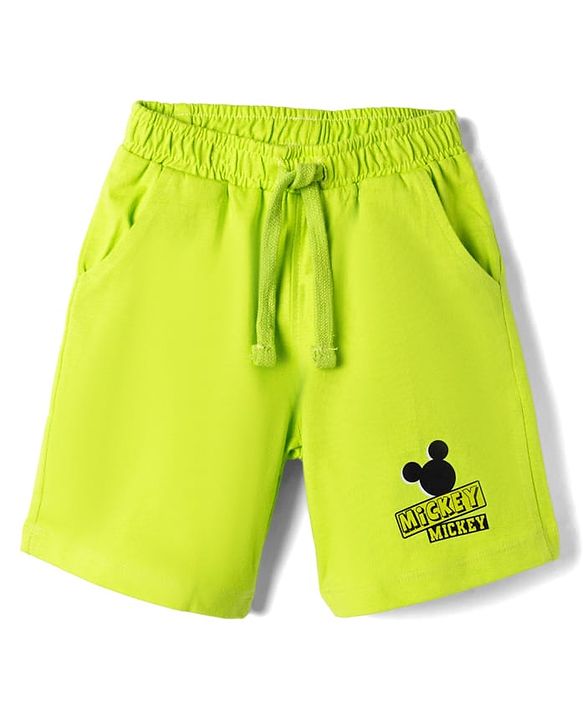 Babyhug Disney Terry Knit Knee Length Shorts with Mickey Mouse Graphics Pack of 2 - Neon Green & Black