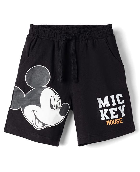 Babyhug Disney Terry Knit Knee Length Shorts with Mickey Mouse Graphics Pack of 2 - Neon Green & Black