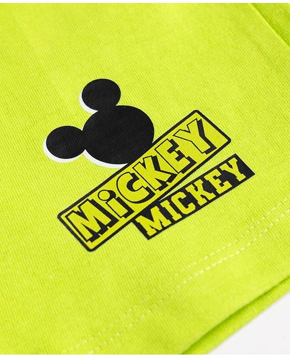 Babyhug Disney Terry Knit Knee Length Shorts with Mickey Mouse Graphics Pack of 2 - Neon Green & Black