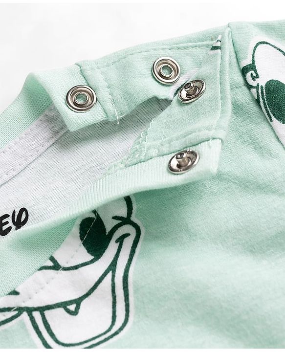 Babyhug Disney Single Jersey Knit Full Sleeves T-Shirt & Pyjama Night Suit With Mickey Mouse Print - Light Green