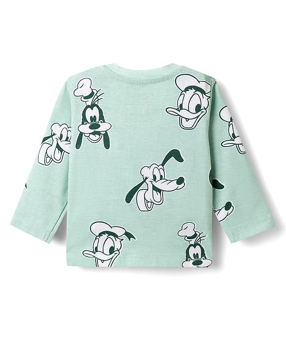 Babyhug Disney Single Jersey Knit Full Sleeves T-Shirt & Pyjama Night Suit With Mickey Mouse Print - Light Green