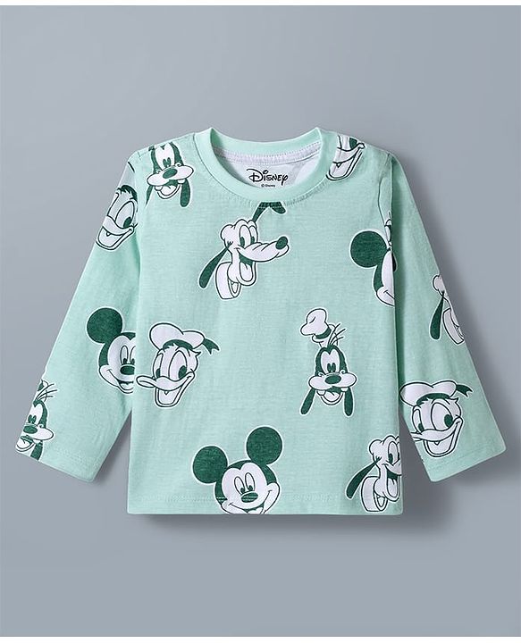 Babyhug Disney Single Jersey Knit Full Sleeves T-Shirt & Pyjama Night Suit With Mickey Mouse Print - Light Green