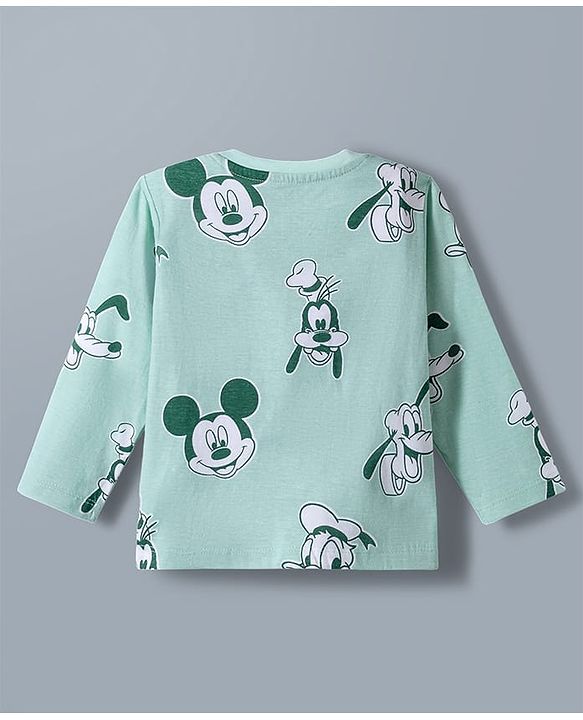 Babyhug Disney Single Jersey Knit Full Sleeves T-Shirt & Pyjama Night Suit With Mickey Mouse Print - Light Green