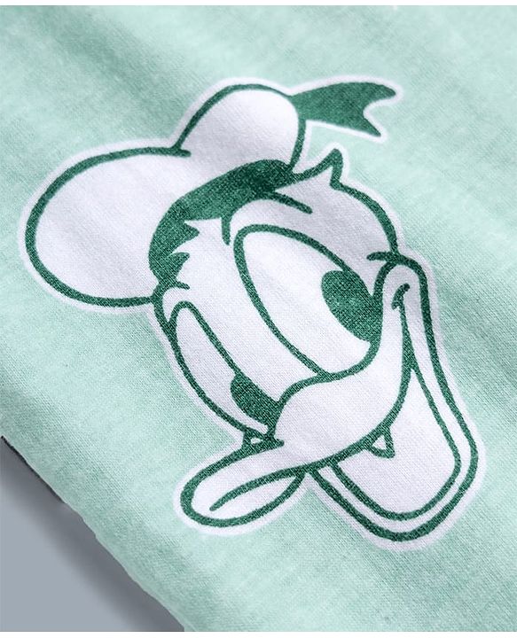 Babyhug Disney Single Jersey Knit Full Sleeves T-Shirt & Pyjama Night Suit With Mickey Mouse Print - Light Green