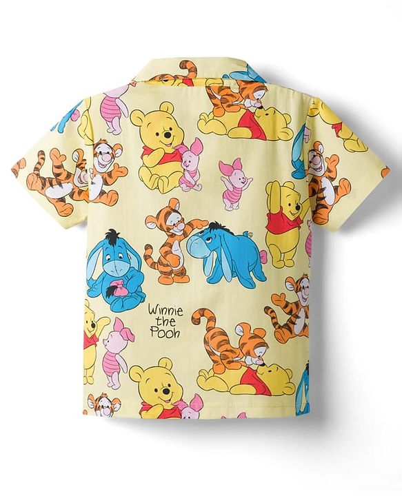 Babyhug Disney 100% Cotton Knit Half Sleeves Co-Ords Shirt & Shorts Night Suit With Winnie & Friends Print - Yellow