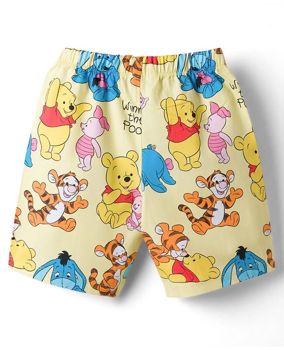 Babyhug Disney 100% Cotton Knit Half Sleeves Co-Ords Shirt & Shorts Night Suit With Winnie & Friends Print - Yellow