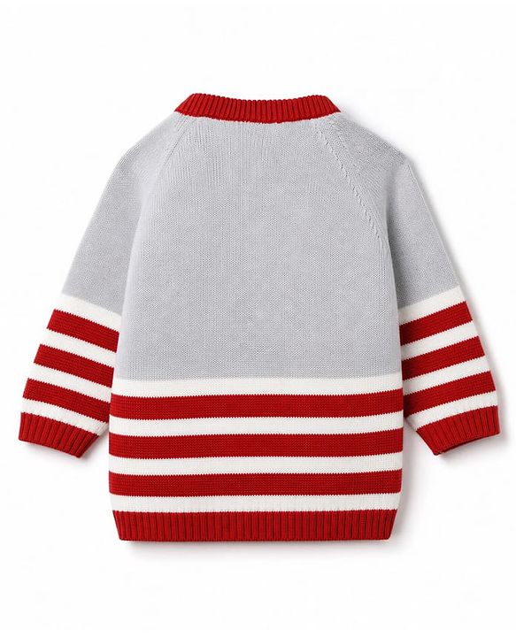 Babyhug 100% Cotton Knit Full Raglan Sleeves Fox Embroidered Sweater Set With Cap - Red